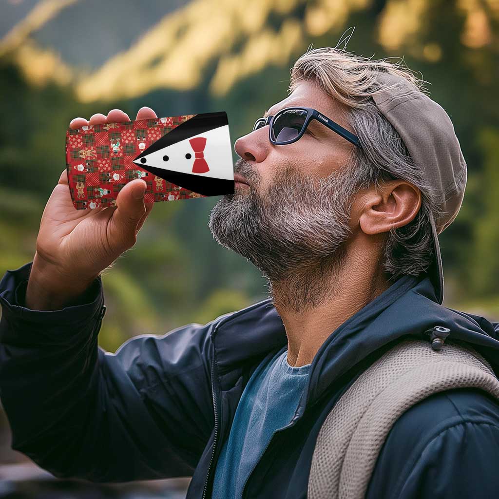 Christmas Patchwork Fake Tuxedo 4 in 1 Can Cooler Tumbler Santa and Reindeer Red Plaid Style - Wonder Print Shop