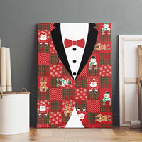 Christmas Patchwork Fake Tuxedo Canvas Wall Art Santa and Reindeer Red Plaid Style - Wonder Print Shop