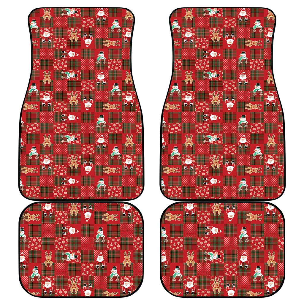 Christmas Patchwork Fake Tuxedo Car Mats Santa and Reindeer Red Plaid Style - Wonder Print Shop
