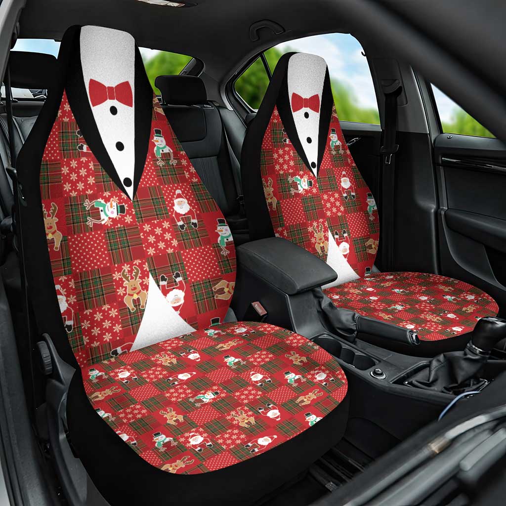 Christmas Patchwork Fake Tuxedo Car Seat Cover Santa and Reindeer Red Plaid Style - Wonder Print Shop