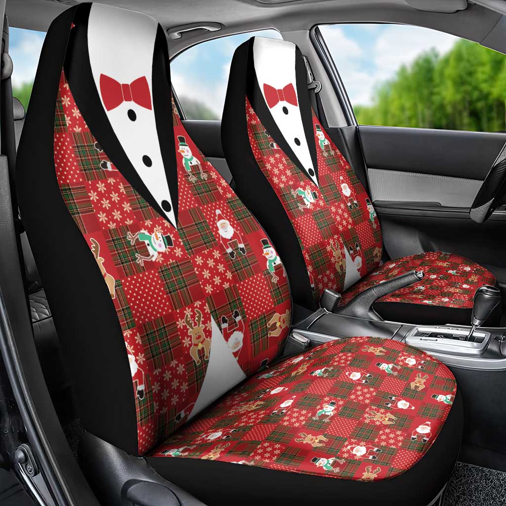 Christmas Patchwork Fake Tuxedo Car Seat Cover Santa and Reindeer Red Plaid Style - Wonder Print Shop