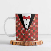 Christmas Patchwork Fake Tuxedo Ceramic Mug Santa and Reindeer Red Plaid Style - Wonder Print Shop