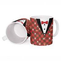 Christmas Patchwork Fake Tuxedo Ceramic Mug Santa and Reindeer Red Plaid Style - Wonder Print Shop