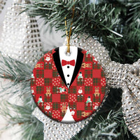 Christmas Patchwork Fake Tuxedo Ceramic Ornament Santa and Reindeer Red Plaid Style - Wonder Print Shop