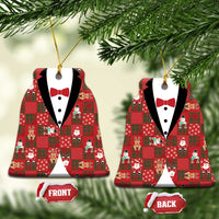 Christmas Patchwork Fake Tuxedo Ceramic Ornament Santa and Reindeer Red Plaid Style - Wonder Print Shop