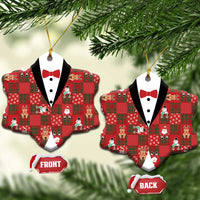 Christmas Patchwork Fake Tuxedo Ceramic Ornament Santa and Reindeer Red Plaid Style - Wonder Print Shop