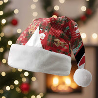 Christmas Patchwork Fake Tuxedo Christmas Santa Hat Santa and Reindeer Red Plaid Style - Wonder Print Shop