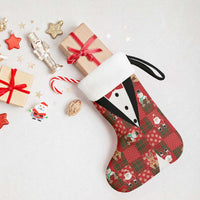 Christmas Patchwork Fake Tuxedo Christmas Stocking Santa and Reindeer Red Plaid Style - Wonder Print Shop