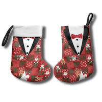 Christmas Patchwork Fake Tuxedo Christmas Stocking Santa and Reindeer Red Plaid Style - Wonder Print Shop