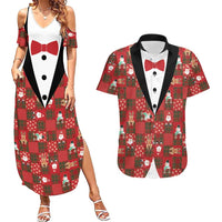 Christmas Patchwork Fake Tuxedo Couples Matching Summer Maxi Dress and Hawaiian Shirt Santa and Reindeer Red Plaid Style - Wonder Print Shop