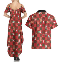 Christmas Patchwork Fake Tuxedo Couples Matching Summer Maxi Dress and Hawaiian Shirt Santa and Reindeer Red Plaid Style - Wonder Print Shop