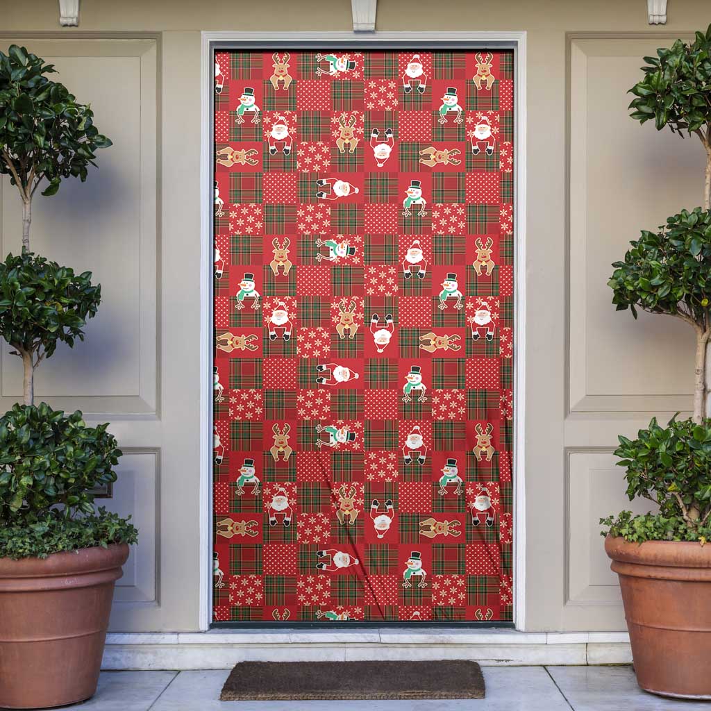 Christmas Patchwork Fake Tuxedo Door Cover Santa and Reindeer Red Plaid Style - Wonder Print Shop