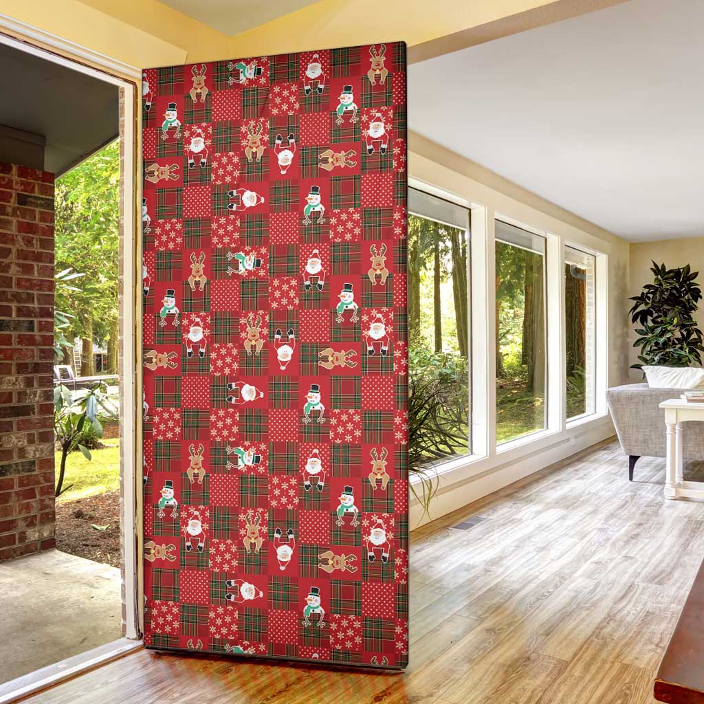 Christmas Patchwork Fake Tuxedo Door Cover Santa and Reindeer Red Plaid Style - Wonder Print Shop