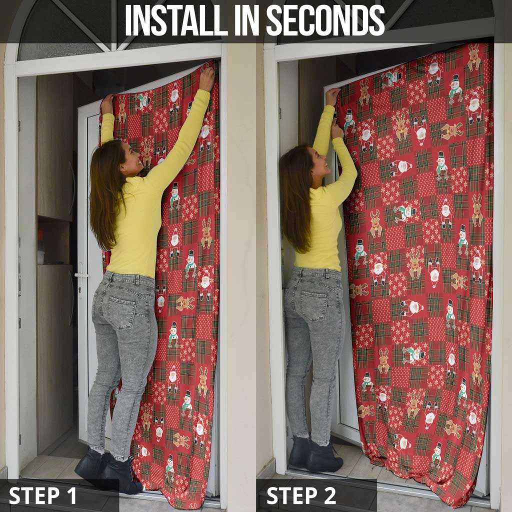 Christmas Patchwork Fake Tuxedo Door Cover Santa and Reindeer Red Plaid Style - Wonder Print Shop
