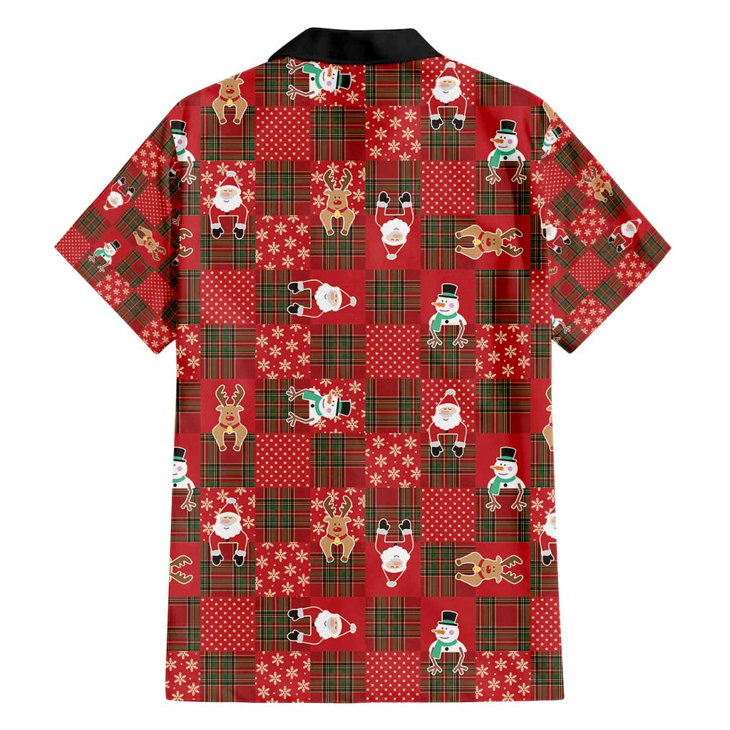 Christmas Patchwork Fake Tuxedo Family Matching Long Sleeve Bodycon Dress and Hawaiian Shirt Santa and Reindeer Red Plaid Style - Wonder Print Shop