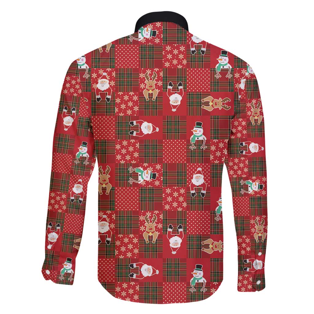 Christmas Patchwork Fake Tuxedo Family Matching Long Sleeve Bodycon Dress and Hawaiian Shirt Santa and Reindeer Red Plaid Style - Wonder Print Shop
