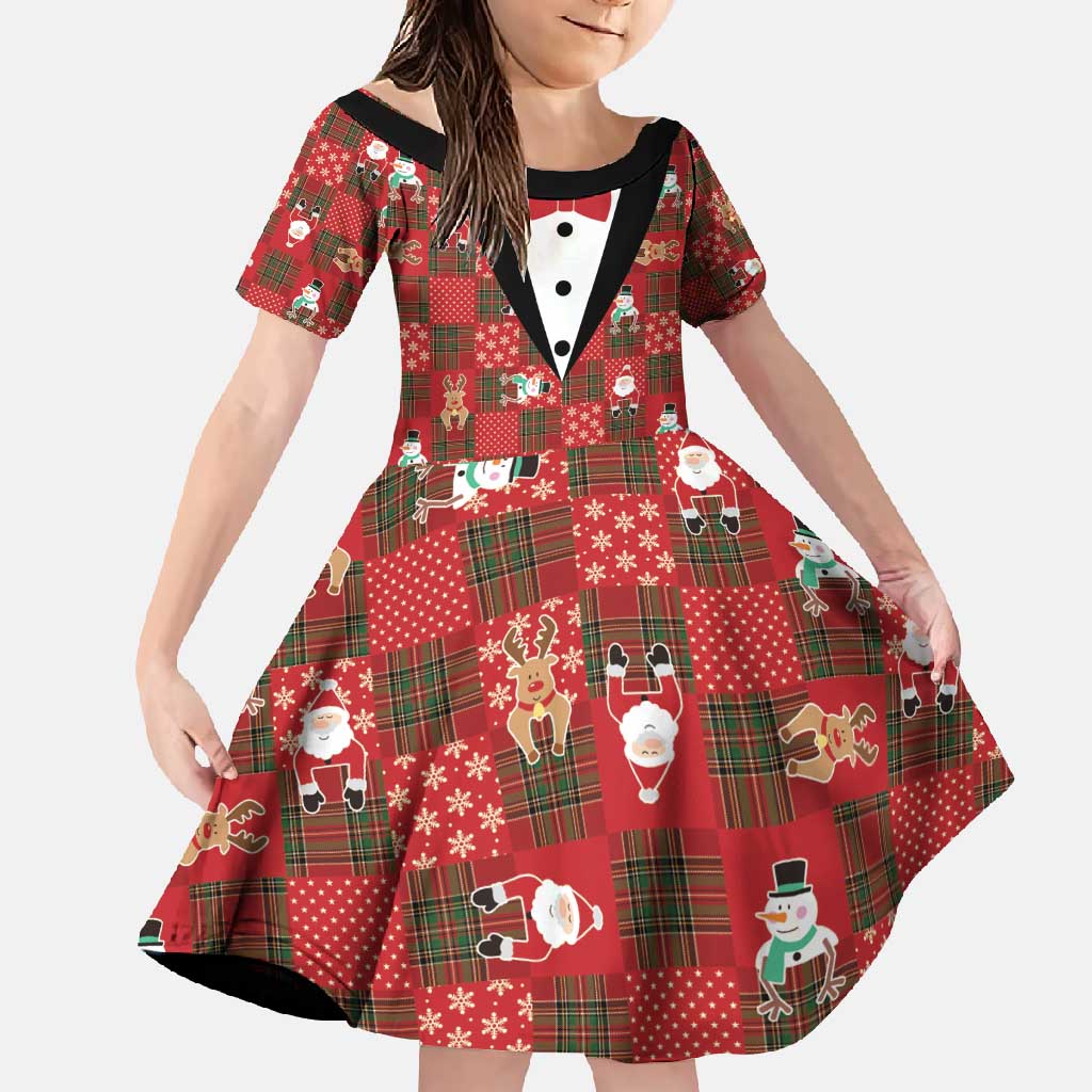 Christmas Patchwork Fake Tuxedo Family Matching Mermaid Dress and Hawaiian Shirt Santa and Reindeer Red Plaid Style - Wonder Print Shop