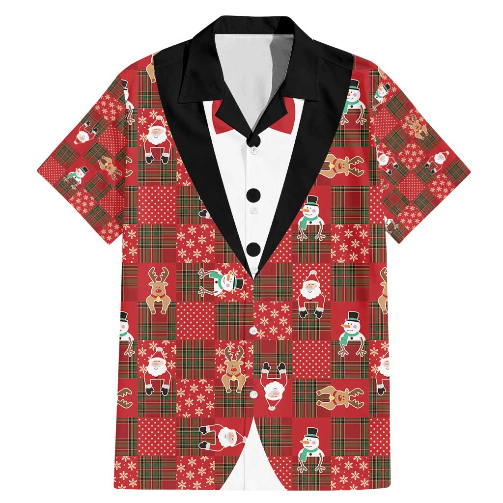 Christmas Patchwork Fake Tuxedo Family Matching Mermaid Dress and Hawaiian Shirt Santa and Reindeer Red Plaid Style - Wonder Print Shop