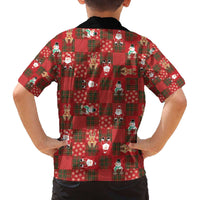 Christmas Patchwork Fake Tuxedo Family Matching Off The Shoulder Long Sleeve Dress and Hawaiian Shirt Santa and Reindeer Red Plaid Style - Wonder Print Shop
