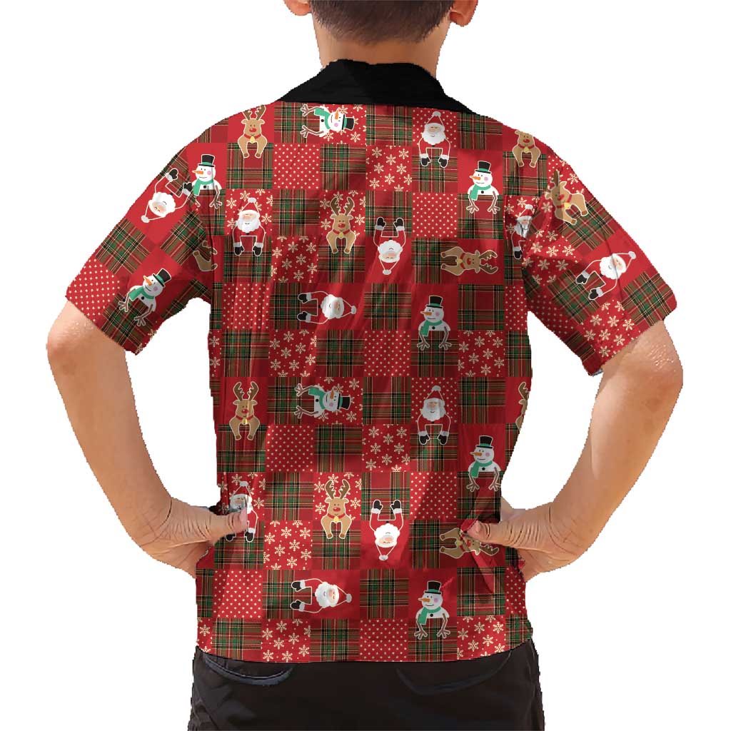 Christmas Patchwork Fake Tuxedo Family Matching Off Shoulder Maxi Dress and Hawaiian Shirt Santa and Reindeer Red Plaid Style - Wonder Print Shop