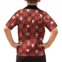 Christmas Patchwork Fake Tuxedo Family Matching Off Shoulder Maxi Dress and Hawaiian Shirt Santa and Reindeer Red Plaid Style - Wonder Print Shop