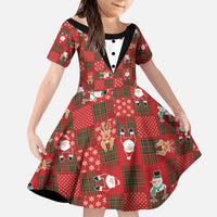 Christmas Patchwork Fake Tuxedo Family Matching Off Shoulder Maxi Dress and Hawaiian Shirt Santa and Reindeer Red Plaid Style - Wonder Print Shop