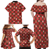 Christmas Patchwork Fake Tuxedo Family Matching Off Shoulder Maxi Dress and Hawaiian Shirt Santa and Reindeer Red Plaid Style - Wonder Print Shop