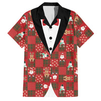 Christmas Patchwork Fake Tuxedo Family Matching Off Shoulder Maxi Dress and Hawaiian Shirt Santa and Reindeer Red Plaid Style - Wonder Print Shop