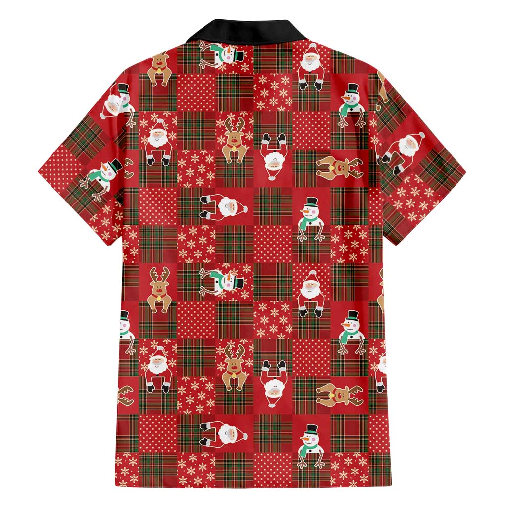 Christmas Patchwork Fake Tuxedo Family Matching Off Shoulder Maxi Dress and Hawaiian Shirt Santa and Reindeer Red Plaid Style - Wonder Print Shop