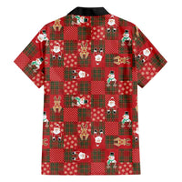 Christmas Patchwork Fake Tuxedo Family Matching Off Shoulder Maxi Dress and Hawaiian Shirt Santa and Reindeer Red Plaid Style - Wonder Print Shop