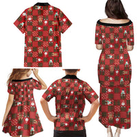 Christmas Patchwork Fake Tuxedo Family Matching Puletasi and Hawaiian Shirt Santa and Reindeer Red Plaid Style - Wonder Print Shop
