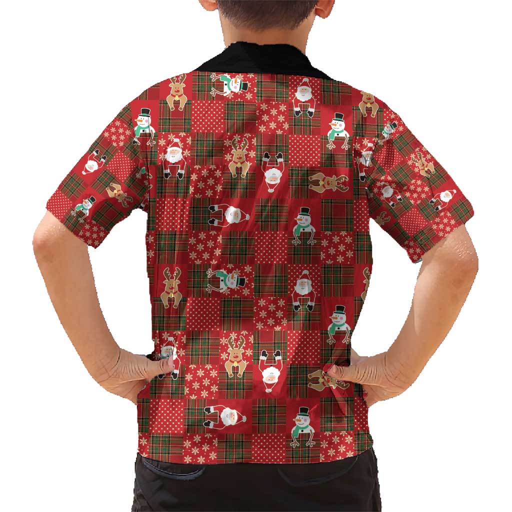 Christmas Patchwork Fake Tuxedo Family Matching Short Sleeve Bodycon Dress and Hawaiian Shirt Santa and Reindeer Red Plaid Style - Wonder Print Shop