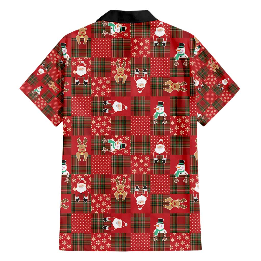 Christmas Patchwork Fake Tuxedo Family Matching Short Sleeve Bodycon Dress and Hawaiian Shirt Santa and Reindeer Red Plaid Style - Wonder Print Shop