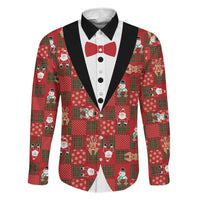 Christmas Patchwork Fake Tuxedo Family Matching Summer Maxi Dress and Hawaiian Shirt Santa and Reindeer Red Plaid Style - Wonder Print Shop