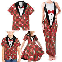 Christmas Patchwork Fake Tuxedo Family Matching Tank Maxi Dress and Hawaiian Shirt Santa and Reindeer Red Plaid Style - Wonder Print Shop
