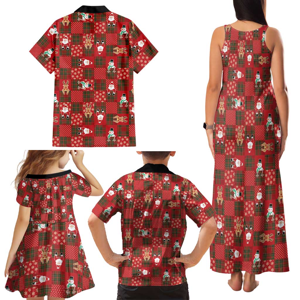 Christmas Patchwork Fake Tuxedo Family Matching Tank Maxi Dress and Hawaiian Shirt Santa and Reindeer Red Plaid Style - Wonder Print Shop