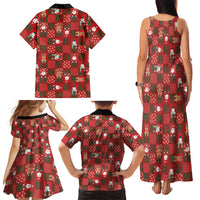 Christmas Patchwork Fake Tuxedo Family Matching Tank Maxi Dress and Hawaiian Shirt Santa and Reindeer Red Plaid Style - Wonder Print Shop