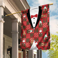 Christmas Patchwork Fake Tuxedo Garden Flag Santa and Reindeer Red Plaid Style - Wonder Print Shop