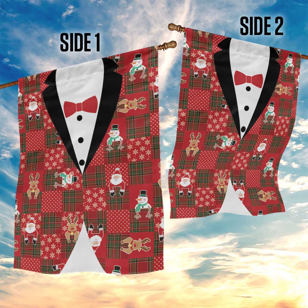 Christmas Patchwork Fake Tuxedo Garden Flag Santa and Reindeer Red Plaid Style - Wonder Print Shop