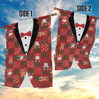 Christmas Patchwork Fake Tuxedo Garden Flag Santa and Reindeer Red Plaid Style - Wonder Print Shop