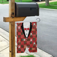 Christmas Patchwork Fake Tuxedo Garden Flag Santa and Reindeer Red Plaid Style - Wonder Print Shop