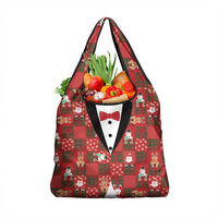 Christmas Patchwork Fake Tuxedo Grocery Bag Santa and Reindeer Red Plaid Style - Wonder Print Shop
