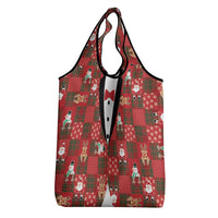 Christmas Patchwork Fake Tuxedo Grocery Bag Santa and Reindeer Red Plaid Style - Wonder Print Shop