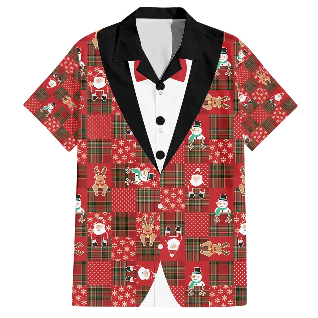 Christmas Patchwork Fake Tuxedo Hawaiian Shirt Santa and Reindeer Red Plaid Style - Wonder Print Shop