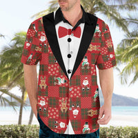 Christmas Patchwork Fake Tuxedo Hawaiian Shirt Santa and Reindeer Red Plaid Style - Wonder Print Shop