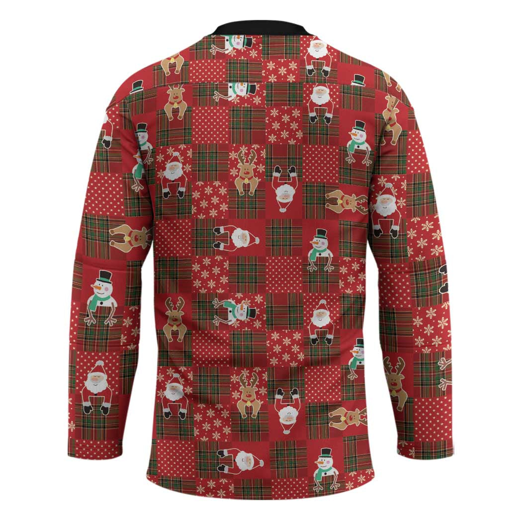 Christmas Patchwork Fake Tuxedo Hockey Jersey Santa and Reindeer Red Plaid Style - Wonder Print Shop