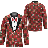 Christmas Patchwork Fake Tuxedo Hockey Jersey Santa and Reindeer Red Plaid Style - Wonder Print Shop