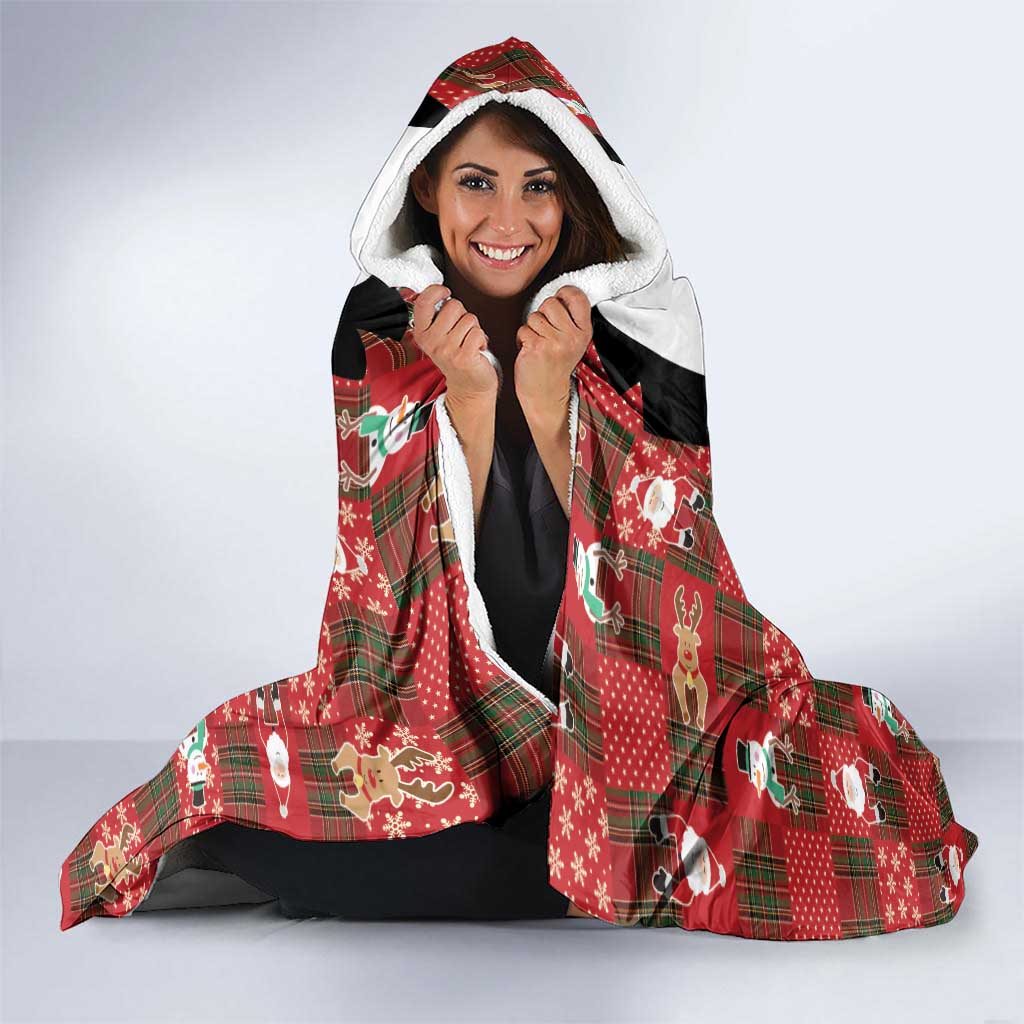 Christmas Patchwork Fake Tuxedo Hooded Blanket Santa and Reindeer Red Plaid Style - Wonder Print Shop