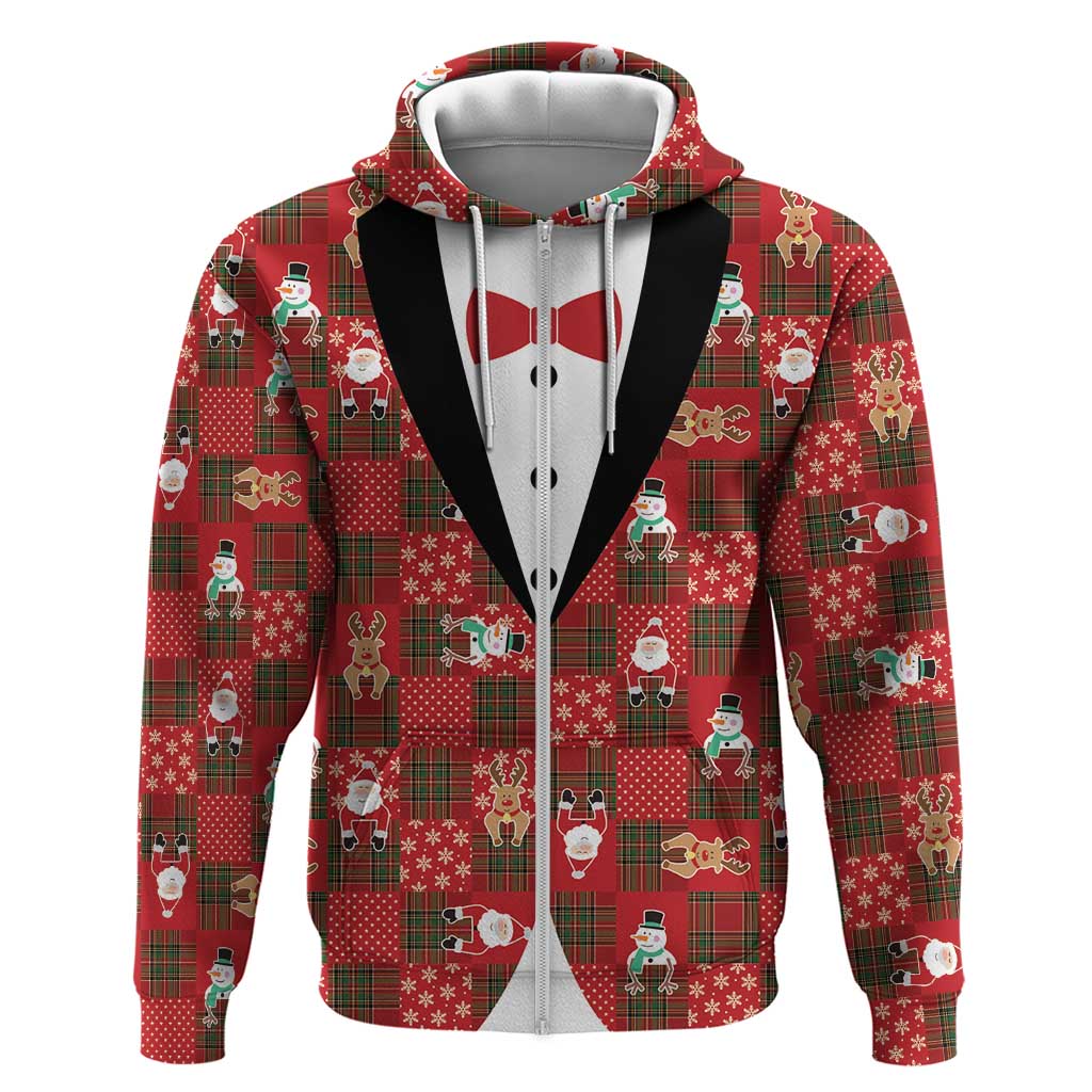 Christmas Patchwork Fake Tuxedo Hoodie Santa and Reindeer Red Plaid Style - Wonder Print Shop
