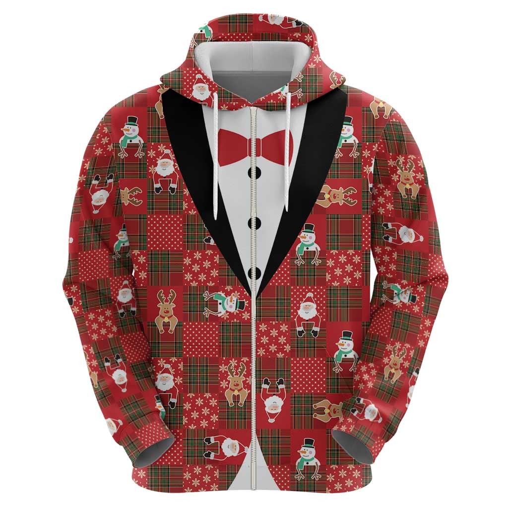 Christmas Patchwork Fake Tuxedo Hoodie Santa and Reindeer Red Plaid Style - Wonder Print Shop